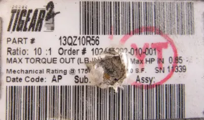USED BALDOR 13QZ10R56 GEAR REDUCER 10:1