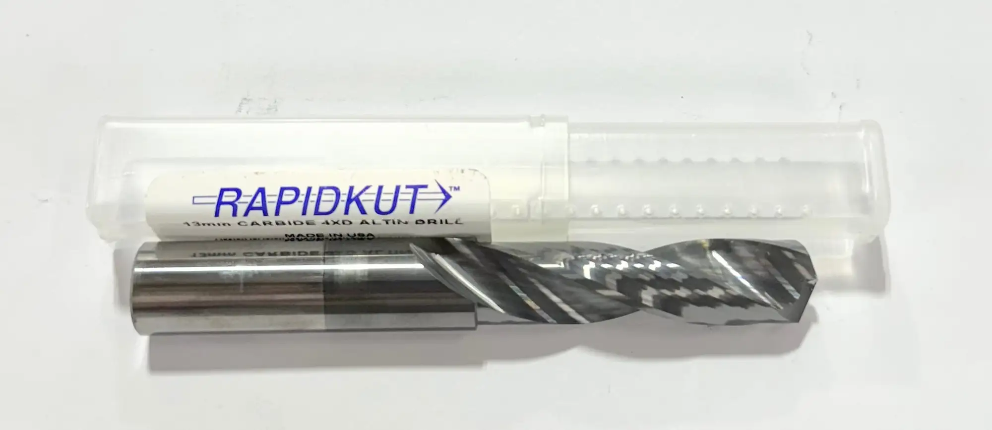 RapidKut 13mm Solid Carbide Drill 4xD AlTiN Coated 2 Flute USA Made