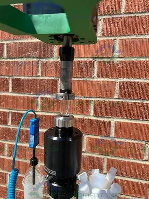 USED CHEMGLASS 10 LITER JACKETED GLASS REACTOR W/ CHEMGLASS DIGITAL OVERHEAD STIRRER