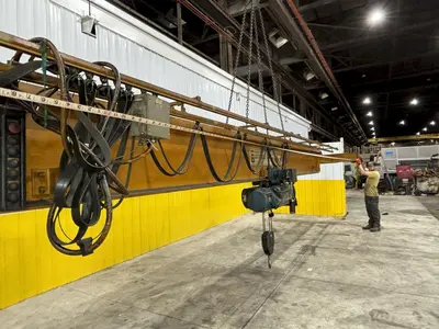 7.5 TON x 27'-4" MOVE HANDLING SYSTEMS SINGLE GIRDER BRIDGE CRANE W/ SHAW-BOX HOIST: STOCK #21010