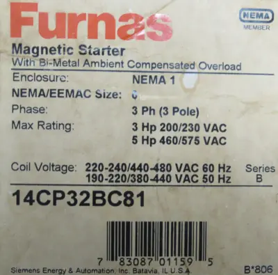 NEW FURNAS 14CP32BC81 MOTOR STARTER SIZE 0