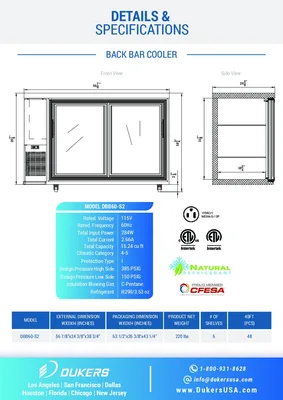 New | in-Stock Dukers New Dukers DBB60-S2 2 Door Bar and Beverage Cooler (Sliding Doors) Bottle Coolers Illinois US | Falcon Restaurant Supply #1376335