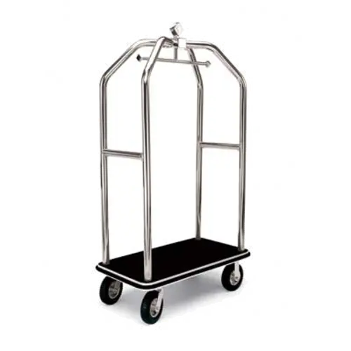 Forbes Industries Luggage Cart w/ (2) Push Bars & Carpeted Deck - 43"L x 24"W x 78"H, Brushed Steel (2510-SS)