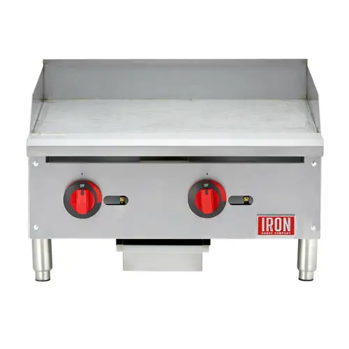 Iron Range Commercial Griddle, Natural Gas, Countertop, 24"W, Manual Controls, 24"W X 21"D