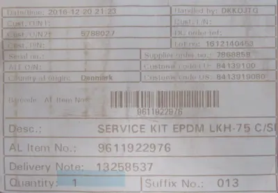 NEW ALFA LAVAL 9611922976 SEAL KIT LKH-75 C/SI