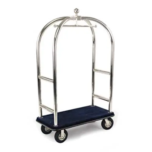 Forbes Industries Birdcage Luggage Cart w/ (2) Push Bars & Carpeted Deck - 48"L x 24"W x 78"H, Textured Steel (2523-DT)