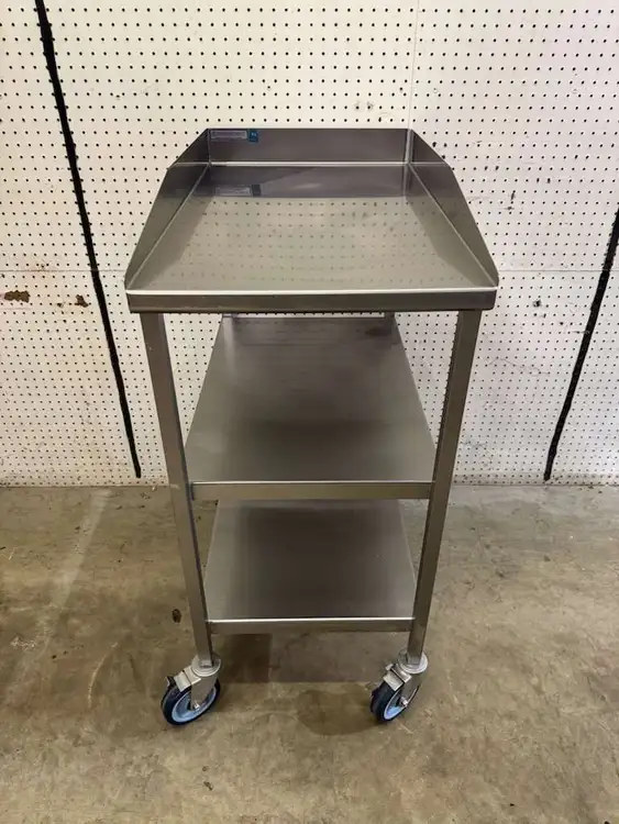 Used Southern Stainless Used 18"x30" Stainless Steel Table with 3" Backsplash, Shelves and Casters Food Prep Tables Illinois US | Falcon Restaurant Supply #1375144
