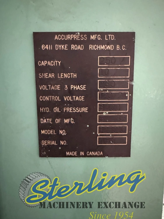 Used ACCURSHEAR 825010 Power Squaring Shears (Inch) California US | Sterling Machinery Exchange #1466108