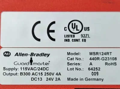 Allen-Bradley MSR124RT Ser A. 440R-G23108 Monitoring Safety Relay. 3B-19