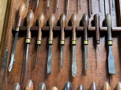 7447-385 Antique Holtzapffel Ornamental Lathe Turning Tools Chisel Set, London -54 Each