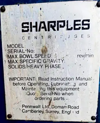 Sharples P3400 (14 x 48) tricanter centrifuge, 316SS.