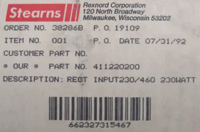NEW STEARNS 4-1-12202-00 RECTIFIER INPUT 230/460 230WATT 411220200