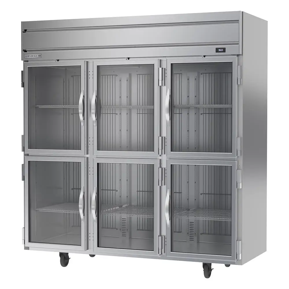 Beverage-Air HRS3HC-1HG 78" Three Section Reach In Refrigerator, (6) Left/right Hinge Glass Doors, 115v