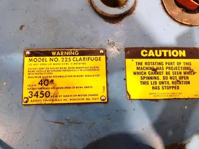 Barrett 225-F Clarifuge centrifuge, SS.