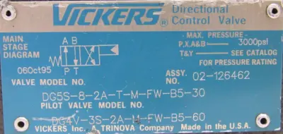 NEW VICKERS DG5S-8-2A-T-M-FW-B5-30 VALVE DG4V-3S-2S-M-FW-B5-60 02-126462