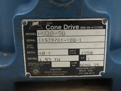 Conedrive HV30-9B Worm Gearbox 40:1 Reducer 44rpm 1.9Hp 1.5" Vertical Down Shaft