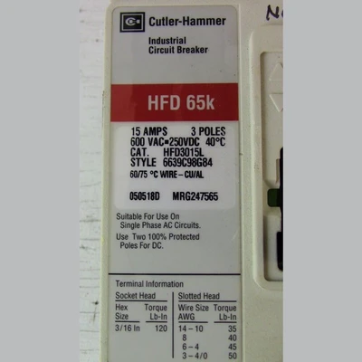 Cutler Hammer 3 Pole 15 Amp HFD Breaker