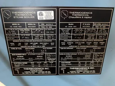 Used THERMOGENICS HG 500B NAX Boilers Ontario CA | Aucto #1356417