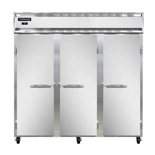 Continental 3FN 78" Three Section Reach In Freezer, (3) Left/right Hinge Solid Doors, 115/208-230v