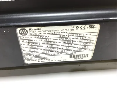 Allen-Bradley VPL-A1003E-PJ14AA Inverter Duty AC Servo Motor 240V 3750RPM
