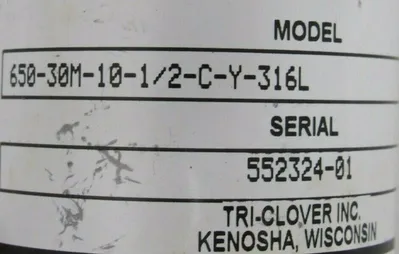 NEW TRI-CLOVER 650-30M-10-1/2-C-Y-316L VALVE 65030M1012CY316L