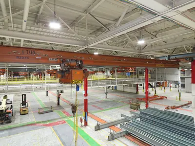 Cleveland Tramrail P&H 1 Ton Single Girder Underhung Bridge Crane 45' 10" Span