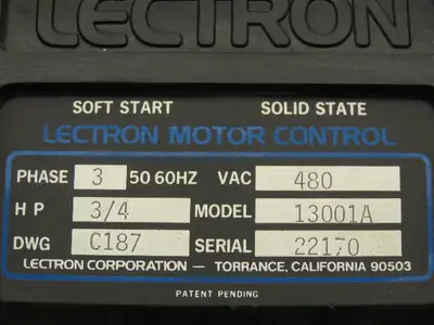 Lectron 13001A Motor Control Soft Starter 3Ph 480V 3/4Hp 60Hz