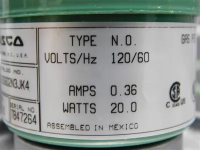 ASCO S262SG02N3JK4 Gas Shutoff Valve 120V 60Hz 0.36A 20W 15 Gas PSI Max. New