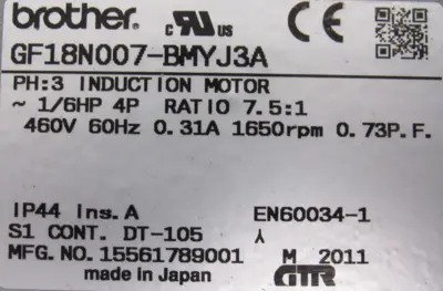 NEW BROTHER GF18N007-BMYJ3A GEAR MOTOR 7.5:1 GF18N007BMYJ3A