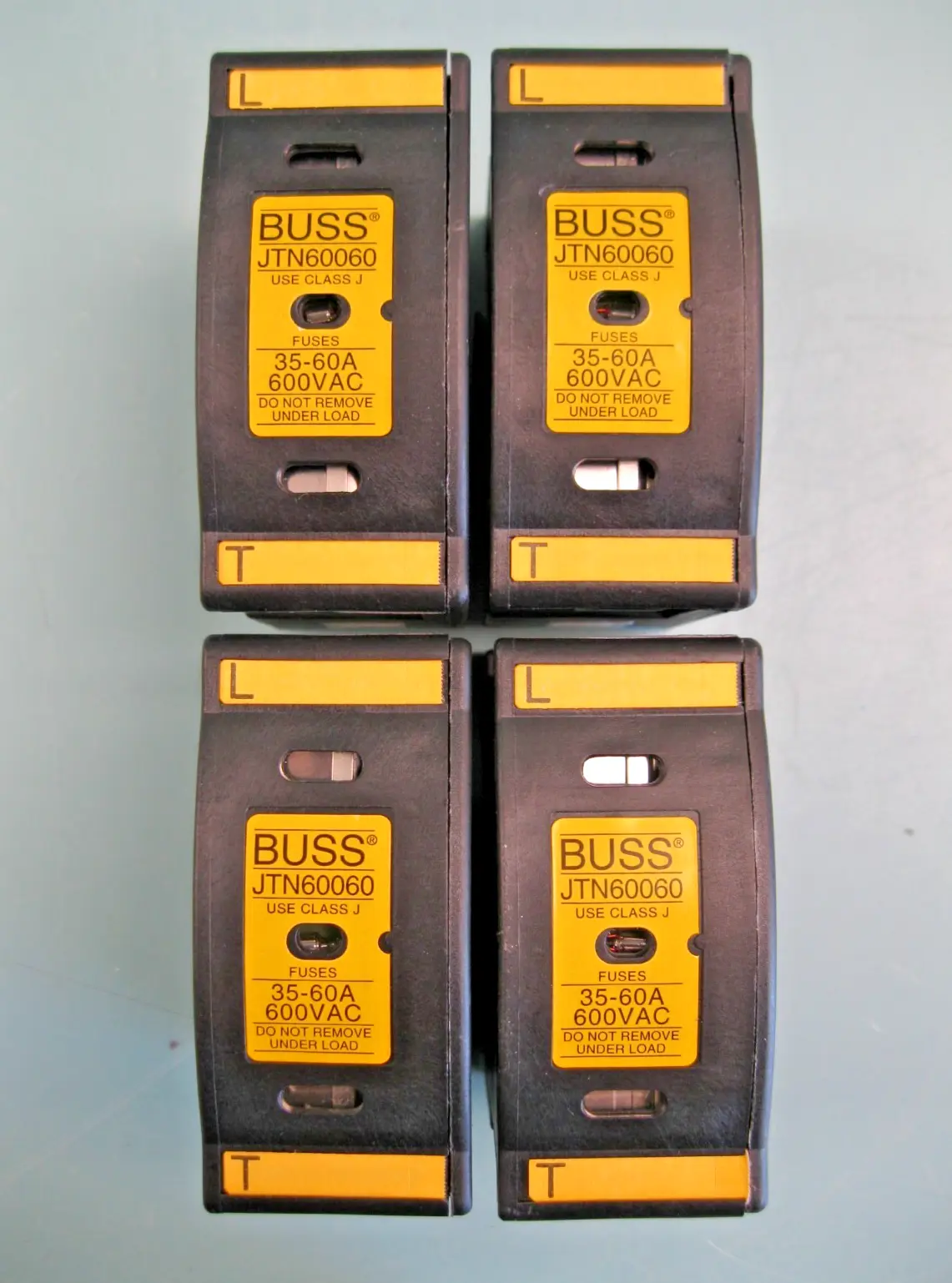 Lot of (4) Buss JNT60060 Finger Safe 35-60A 600 VAC Fuse Holder w Fuses H19