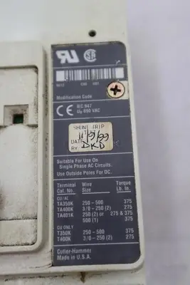 CUTLER-HAMMER HM2P400X5WS10 MOTOR CIRCUIT PROTECTOR SERIES C STOCK #3213