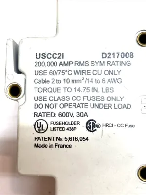 USED FERRAZ SHAWMUT FUSE HOLDER CLASS CC 30A 600V, 2-POLE DIN RAIL LOT OF 3