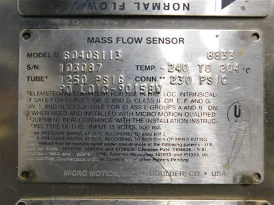 Micro Motion DS040S113 Mass Flow Sensor 1/2" 150# 7639 Meter Factor Used