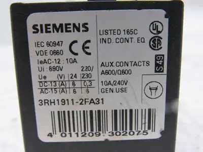 Siemens 3RH1911-2FA31 10A 240V Auxiliary Contact Lot Of 3