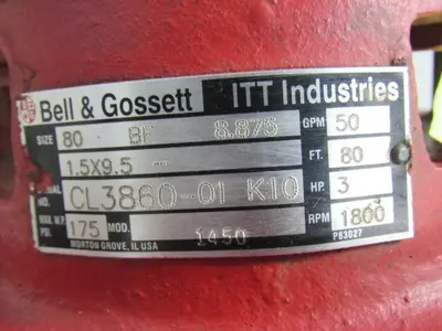 BELL & GOSSSETT Series 80 BF 8.875 1.5 X 9.5 Centrifugal Pump & 3HP 1800 RPM