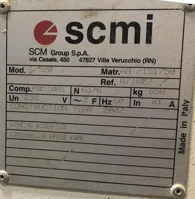 USED SCMI S-520, 20" STRAIGHT-KNIFE PLANER