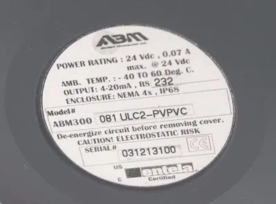 NEW BABBIT INTERNATIONAL INC. ABM300-081-ULC2-PVPVC ULTRASONIC LEVEL SENSOR