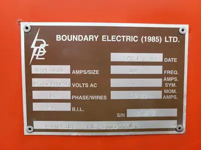 500kVA Transformer 4160 pri. volts, 600Y/347 sec. volts, 3Ph Type:BK3R