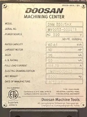 2017 DOOSAN DNM 350/5AX Vertical Machining Centers (5-Axis or More) | Machinery Network (22)