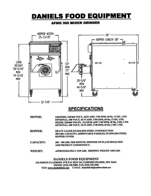 Daniels AFMG 300 Commercial Meat Mixer Grinder, 15HP, 230/460V, 3 Phase