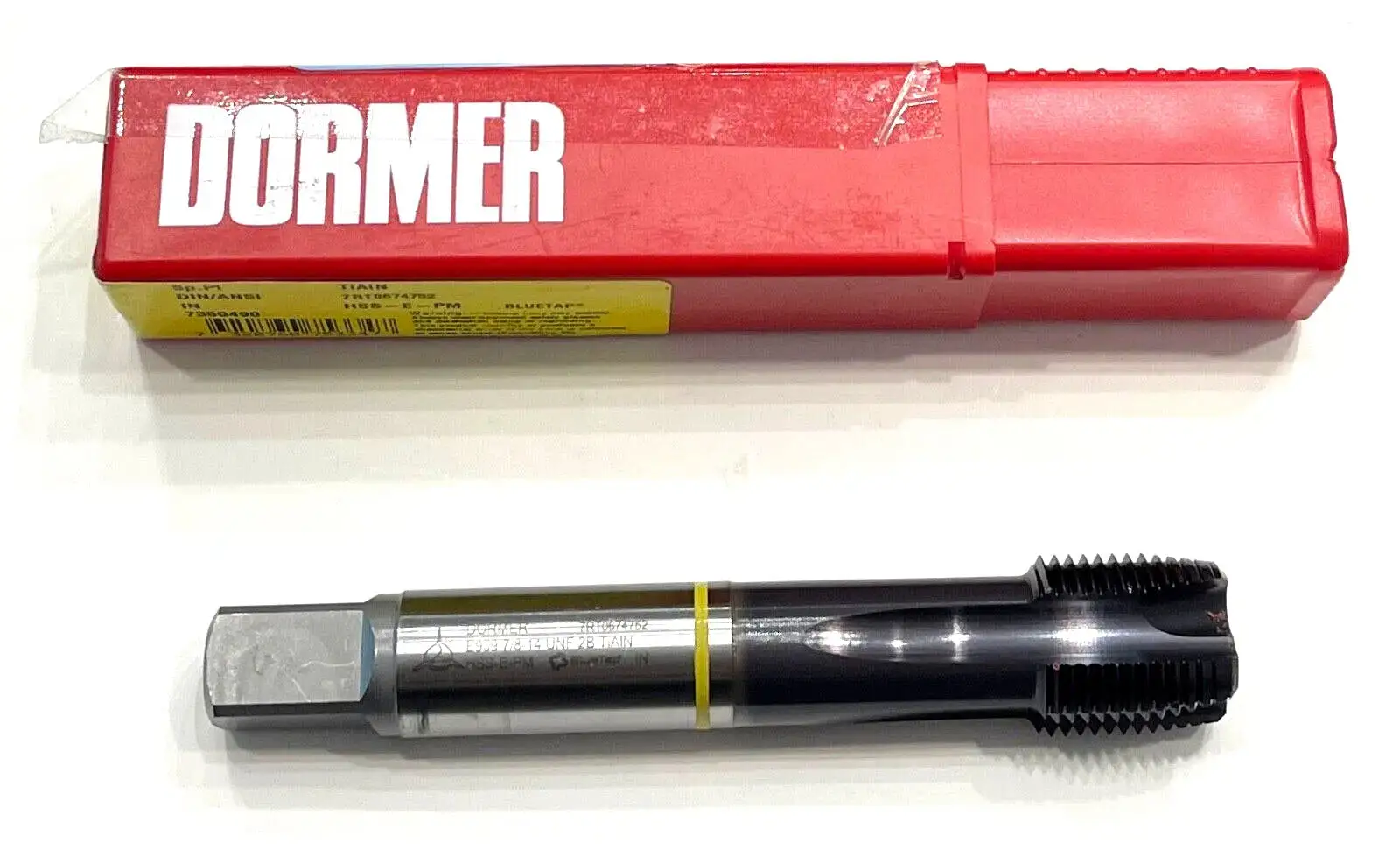 Dormer 7/8"-14 UNF HSSE-PM Spiral Point Plug Tap Yellow Ring 4FL TiAlN 2B