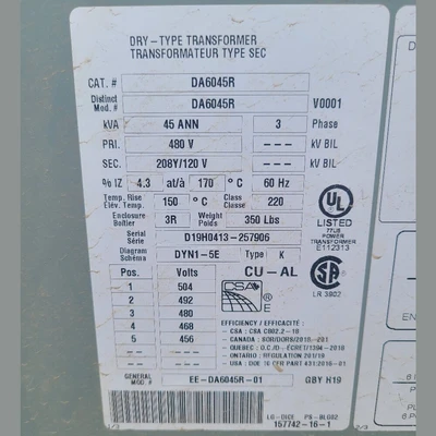 Used DELTA TRANSFORMERS DA6045R Distribution Transformers British Columbia CA | Savona Equipment LTD #1291763