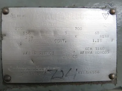 200 hp General Electric AC Motor 700 Rpm