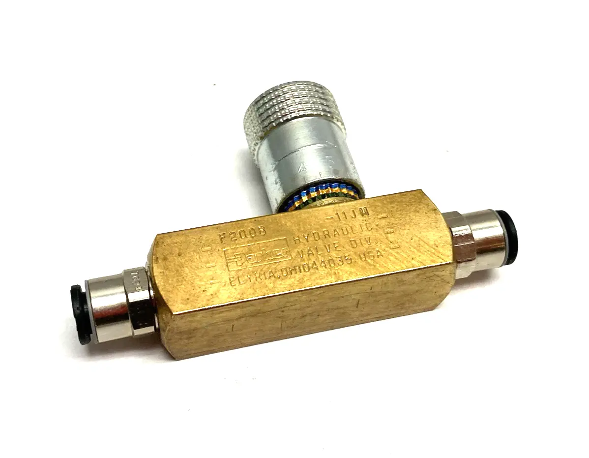 F200B | Parker  Colorflow Inline Flow Control Valve, Brass Body, 1/8" Conn. - Used