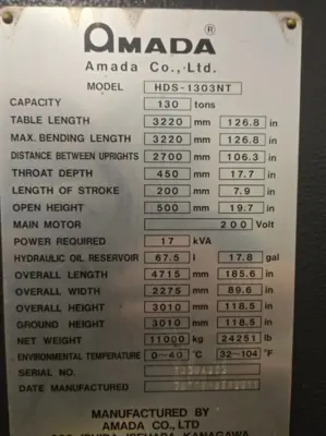 USED 2011 AMADA HDS-1303NT