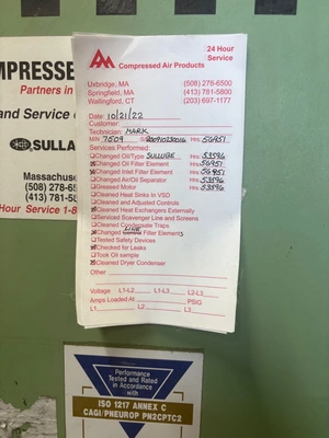 Used Hours 53596 2009 Sullair 7500P Rotary Screw & Sliding Vane Air Compressors Connecticut US | Elite Machine #1300157