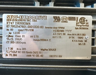 NEW SEW-EURODRIVE KT47 DRN80M4