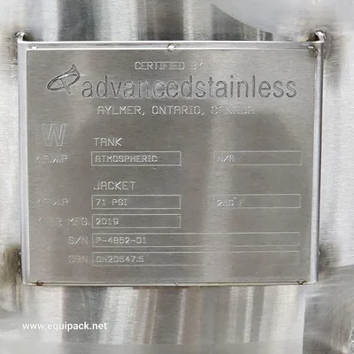 2019 Atmospheric Storage tank 184.24 US Gal. 1/2 Jacketed, by Advanced Stainless # 7615