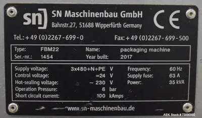 Used SN MACHINERY FBM22 Horizontal Form Fill Seal | Aaron Equipment #419900