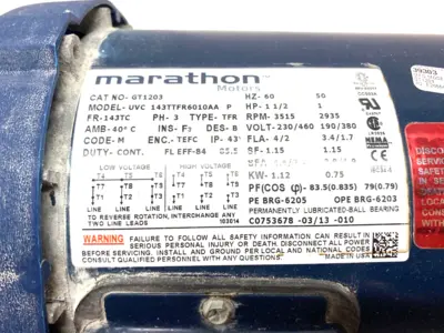 Used Marathon Electric 3-Phase Electric Motor 143TC Frame 3515 Rpm 1-1/2HP A.C. Motors Michigan US | Maverick Industrial Sales #1397254